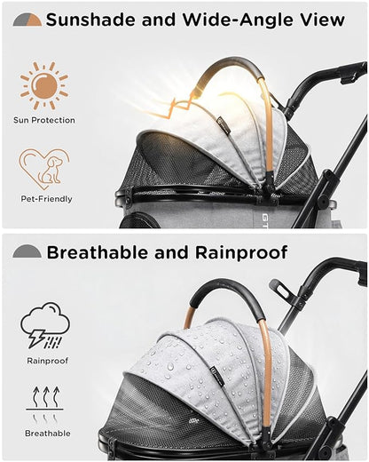 GTPLAYER 3 in 1 Pet Stroller with Removable Carrier, Foldable Stroller for Small/Medium Dogs and Cats, All-Terrain, with Sun Shades, Car Seat, Up to 45 lbs, Grey