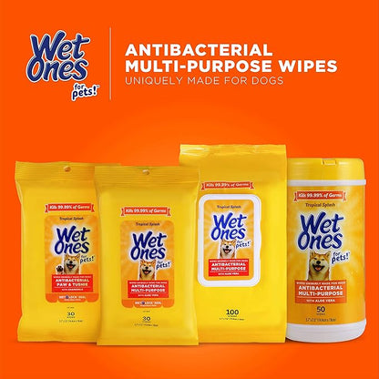 Wet Ones for Pets Paw & Tushie Dog Wipes with Chamomile, Tropical Splash Scent - Cleansing Wipes for Paws and Butt Between Baths with Wet Lock Seal, 30 Count - 8 Pack