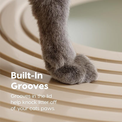 IRIS USA Large Top Entry Cat Litter Box Made in USA, Covered Enclosed Design with Lid, Litter Catching Grooved Top, Scatter Shield, Dog Proof, Scoop Included, Odor Control, Beige/White