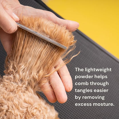 Grooming Powder – Waterless Dry Shampoo for Dogs | Dematting, Detangling, & Deodorizing | Talc-Free, Non-Toxic, Made in USA for Curly Coats with Colloidal Oatmeal & Aloe – 1.52 oz