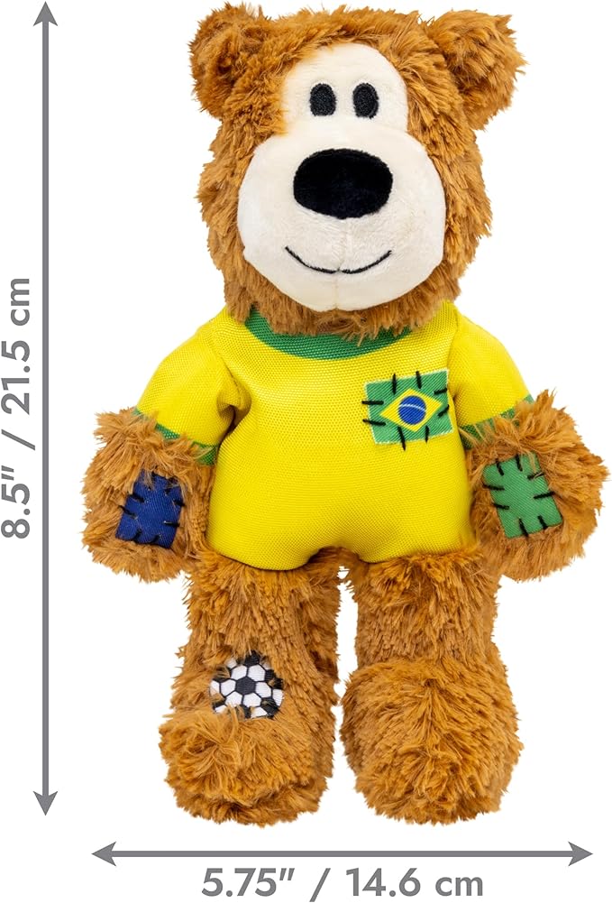 KONG Wild Knots Bear Soccer Player Dog Toy – Brazil – National Team Jersey Inspired – International Tournament Edition – Plush Rope Toy with Squeaker, Medium/Large
