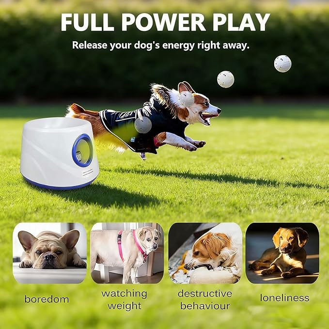 Auto Dog Ball Thrower Launcher, Automatic Dog Ball Launcher with 3 Launching,6 2.3 Inch ETPU Tennis Ball,Interactive Toys Indoor Outdoor Thrower Toss Machine for Small/Medium Dogs