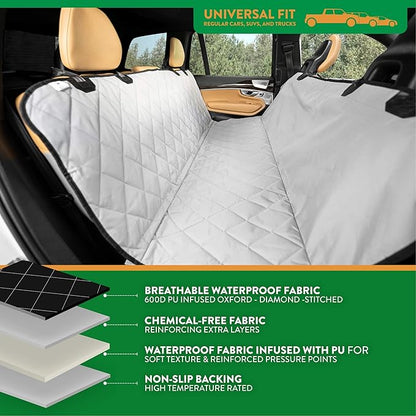 Plush Paws Products Premium Rear Car Seat Protector w/Hammock | Washable & Waterproof Back Seat Dog Cover for Car, Truck, & SUV | Nonslip, Tear Resistant Pet Seat Cover | X-Large Grey