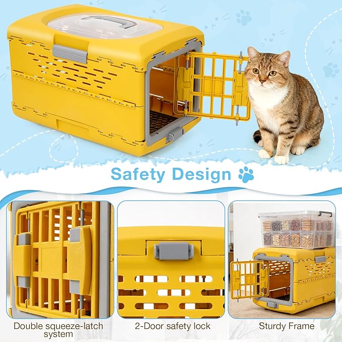 Cat Carrier Pet Carrier for Cat, Plastic Collapsible Cat Carrier Hard for Camping Vet Visits Travel, Fully Breathable Pet Travel Carrier Crate Under 13LBS (18.9" L x 11.8" W x 12.6" H)