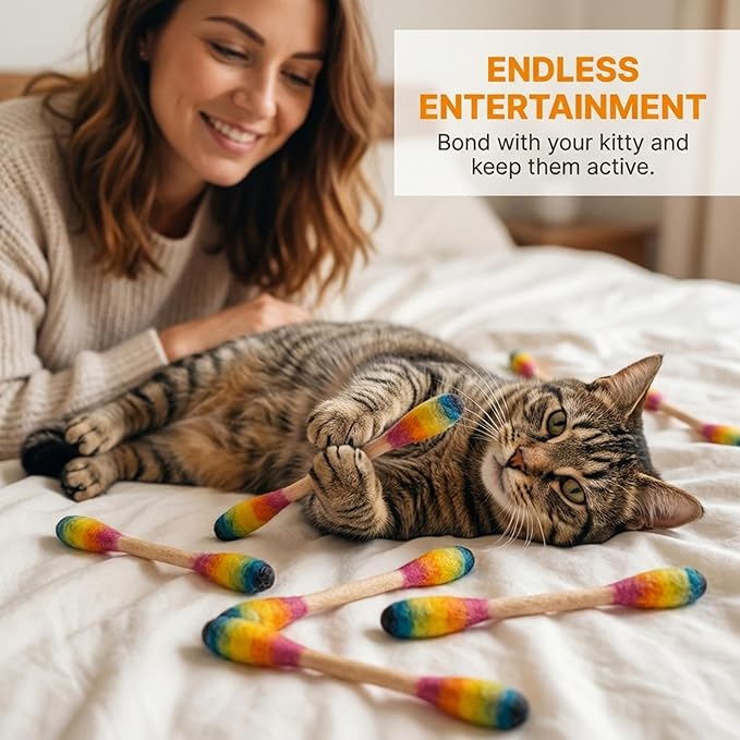 Glaciart One Swabs Cat Toys with Catnip - 6 Pk | Durable for Chew, Cute Cat Toys Interactive Kitty for Boredom, Exercise, & Play | Filled w/Organic Catnip for Anxiety & as Digestive Aid | Gift Idea