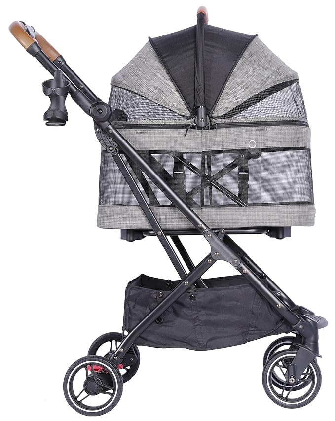 ROODO 2026 Upgraded Version 3-in-1 Dog Cat Stroller with Detachable Carrier Folding Lightweight Portable Travel Pet Gear All-Terrain Puppy Doggie Kitty Bunny Stroller for 35 lbs(Grey Lattice)