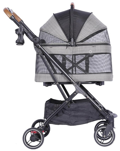ROODO 2026 Upgraded Version 3-in-1 Dog Cat Stroller with Detachable Carrier Folding Lightweight Portable Travel Pet Gear All-Terrain Puppy Doggie Kitty Bunny Stroller for 35 lbs(Grey Lattice)