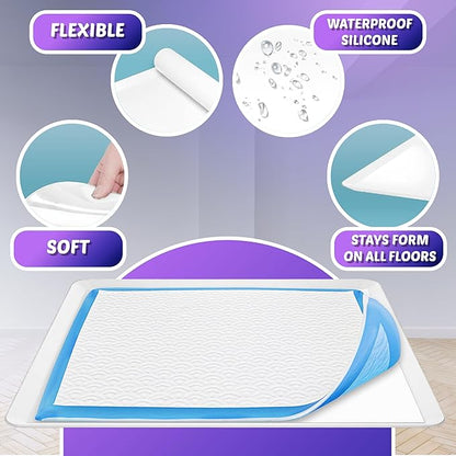 Skywin Dog Pee Pad Holder Tray Fits Up to 30” x 36” Wee Wee Pee Pads - Stable Grip, Raised Edges, Quick-Wipe Silicone Surface Dog Potty Tray Holder for Indoor Flooring Protection (White)