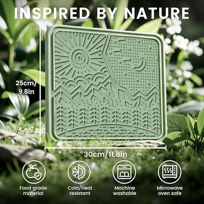 OHMO Lick Mat for Dogs and Cats Nature Design(Extra Large 1pc) Easy to Clean Pet Slow Feeder with Suction Cups, Enrichment for Anxiety Relief and Boredom Reduction(Sage Green)