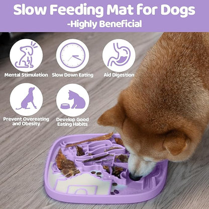 Puzzle Feeder Snuffle Mat and Lick Mat for Dogs,Texas Textured Slow Feeder, 0.75 Inch Thin Silicone Mat Holds 3 Cups, Dishwasher and Microwave Safe, Purple