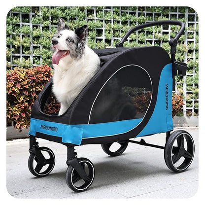 Pet Stroller for Large Dogs up to 80lbs, All-Terrain with Adjustable Handle & Mesh Dual-Windo, Large Dog Stroller for Multiple Pets, Blue