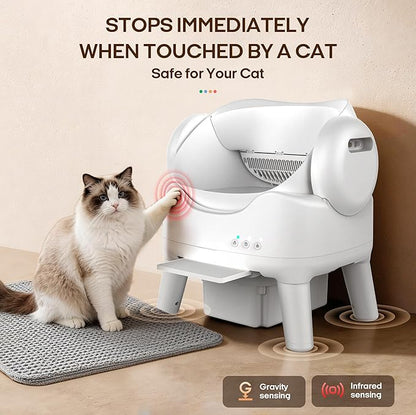 RPZ Automatic Self-Cleaning Cat Litter Box for Large Cats & Multi-Cat Homes, Smart Electric Auto Cleaning Litter Box with Litter Mat & 2 Cleaning Solutions, Ideal for Busy Homes & Apartments