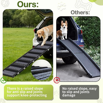 Dog Ramp for Car, SUV & Truck - Portable Pet Ramp Steps with Anti-Slip Ladder Non-Slip Surface, Extra Wide Steps for Large Dog Up to 250LBS, 55" L x 17.3" W Surface for SUV, Truck, Bed, Couch