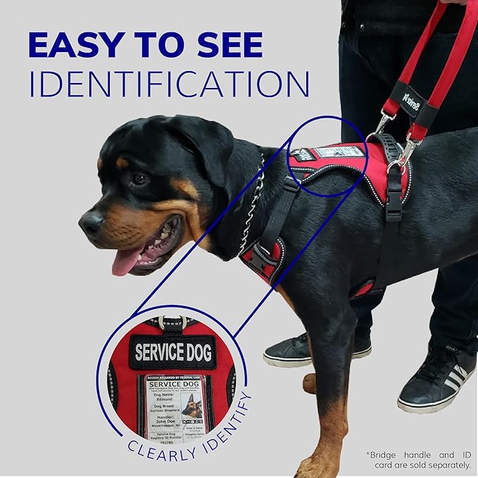ActiveDogs No Pull Service Dog Harness - Adjustable, No Choke Medium/Large Service Dog Vest Harness - Includes Reflective Padding, Patch, Control Handle, ID Window. &D-Rings – Red, 24"-32" Girth