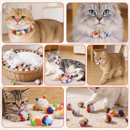 Ouligay 20 PCS Silent Cat Pom Pom Balls Soft Plush Cats Ball 1.6 Inch Rainbow Cat Toy Balls Interactive Lightweight Kitten Puff Ball for Cats Kitten Pet Playing Exercising