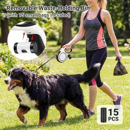 Segarty 26 Ft Walking Lead for Dogs 66 lbs - 110 lbs, 360°Tangle-Free 8m Retractable Long Leash with Detachable Poop Bag Holder for Pets Walk Outside, Anti-Slip Handle and One-Handed Brake Pause Lock
