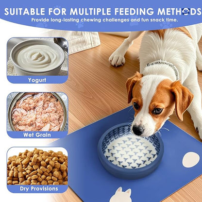 2 Pcs Dog Lick Bowl with Suction Cup, Non-Slip Slow Feeder Licking Mat, Large and Small Size, Dog Freeze Bowl for Small and Medium Dogs, BPA Free Silicone, Dishwasher Safe (Deep Blue & Orange)