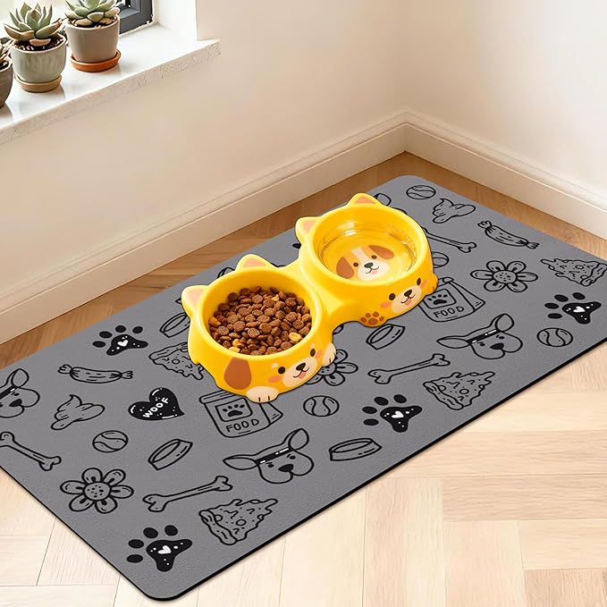 Pet Feeding Mat for Floors Waterproof Dog Mat for Food and Water Absorbent Quick Dry Non Slip mat for Cat Bowls