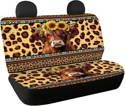 AFPANQZ Stripes Highland Cow Car Seat Cover Rear Seats Only High Stretchy Washable Bucket Seat Cushion Protector Backseats Covers for Girls Women, Fit Most Cars, Sedan, SUV, Van