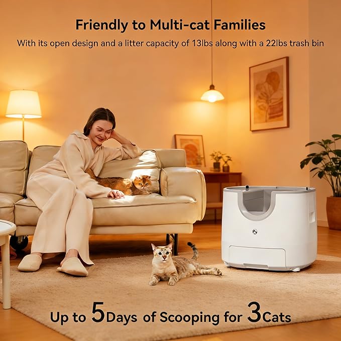 Self-Cleaning Cat Litter Box for Multiple Cats – Large Capacity, Open-Top Design with Enhanced Safety & Included Trash Bags (Upgraded Model)