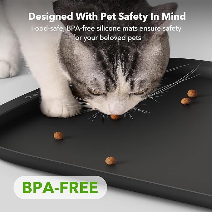 PETLIBRO Dog Food Mat, Keep Floors Clean Under Food & Water Bowls, Non-Slip Waterproof Mat for Automatic Feeders & Cat Water Fountains, 22” x 16.5”, Black