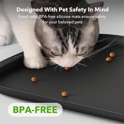 PETLIBRO Dog Food Mat, Keep Floors Clean Under Food & Water Bowls, Non-Slip Waterproof Mat for Automatic Feeders & Cat Water Fountains, 22” x 16.5”, Black