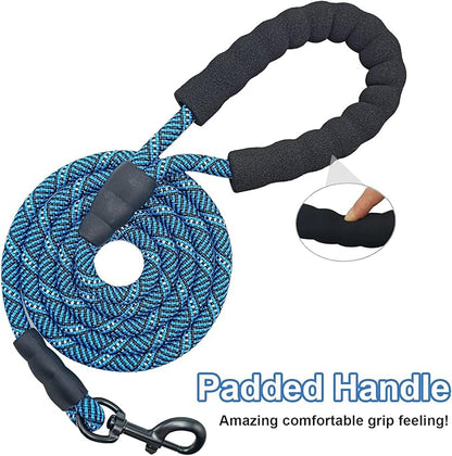MayPaw Rope Dog Leash 3/6/8/10/12/15/20/30 FT, Heavy Duty Nylon Pet Leash, Soft Padded Handle Thick Lead Leashes for Large Medium Dogs (1/2" * 6', Blue Black)