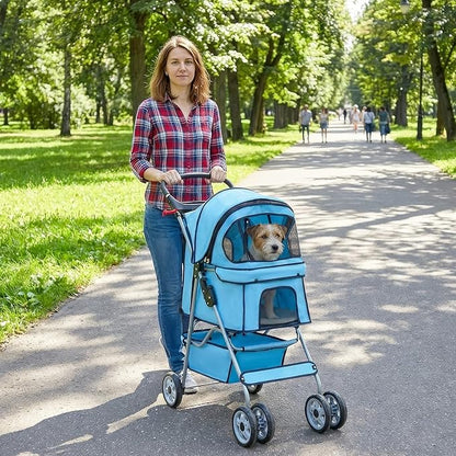 BestPet 4 Wheels Pet Stroller Cat Dog Cage Stroller Travel Folding Carrier 04T