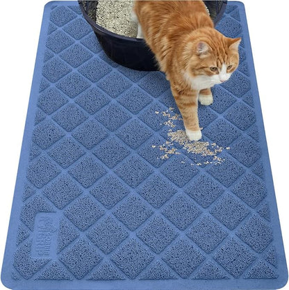 GORILLA GRIP Cat Litter Box Mat, 35x23, Cushioned Coil Mesh Litter Trapping Mats, Scatter Control Supplies for Less Mess, Phthalate Free, Ultra Deep Catch Grooves, Rinse or Vacuum to Clean, Navy Blue