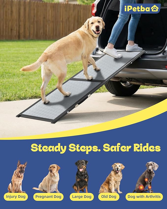 Large Dog Ramp for Car, SUV & Truck 64" – Joint & Spine Relief, Anti-Slip Surface, Heavy-Duty, Stable, Up to 100 lbs