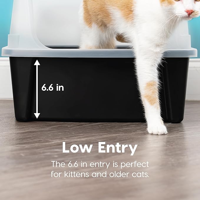 IRIS USA XX-Large Open Top Cat Litter Box with High Sided Walls Tall Scatter Shield Scoop Included Easy Clean Plastic Pan for Big Cats Kittens Multi-Cat Households 30"L x 20"W x 14"H Black