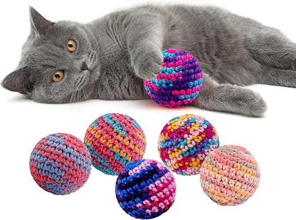 Woolen Yarn Cats Ball Toy with Bell Inside, 6Pcs Colorfull Hand-Knitted Indoor Cat Toys Jingle Bell Balls, Kitten Interactive Toys for Hunting/Kicking/Chasing