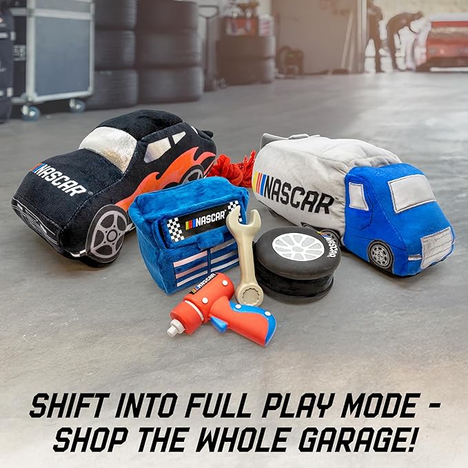 design LAB, Inc. NASCAR Official Merchandise | NASCAR Toy Truck Interactive Hide-and-Seek Toy & Racecar Plush Toys Gift Set | Plush Pet Toys for Dogs with Treat Storage Compartment