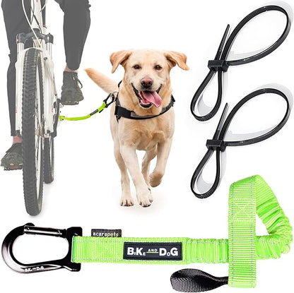 BIKE AND DOG - Dog Leash and Harness for Bicycle, Harness with 3 Rings, 2 are Sides, Includes 2 Special Cable Ties for Bicycle. Patented. (Fluorescent Yellow, Leash)
