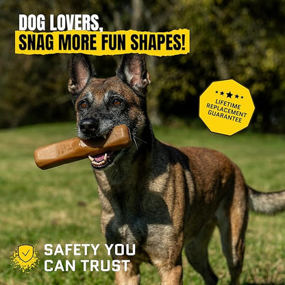 Virtually Indestructible Dog Stick Toy - Natural Series - Lifetime Replacement - Durable Chew Toy for Aggressive Chewers - Safe Non-Toxic Natural Rubber - Chew, Tug & Fetch - Med/Large, 8”x2”