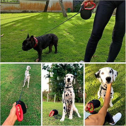 Tuff Pupper Heavy Duty Retractable Dog Leash | 16 ft Dog Leash with Reflective Stitching for Nighttime Safety | One Button Lock and Release | Comfortable Hand Grip | for Dogs Up to 44 lbs Black/Red