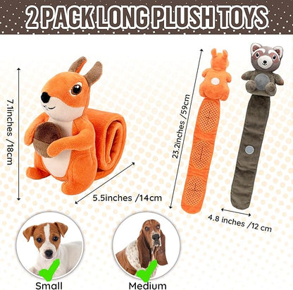 2-Pack Plush Squeaky Dog Toys, 23-Inch Snuffle Puzzle Tug of War Toy with Roll-Up Treat-Hiding Crinkle Tail, Enrichment Toys for Small & Medium Dogs to Relieve Boredom & Mental Stimulation