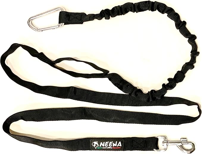 Neewa Racing Tug Line with Bungee for 2 Dogs (2m (6.5ft) - 2 Dogs, Black) - Ideal Lead for Hands Free Walking, Running, Canicross, Bikejoring - This Leash has Handle in the Middle to Allow Dog Control