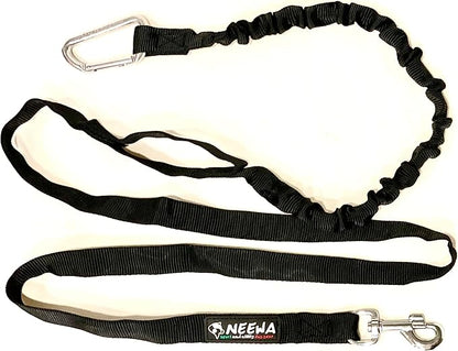 Neewa Racing Tug Line with Bungee for 2 Dogs (2m (6.5ft) - 2 Dogs, Black) - Ideal Lead for Hands Free Walking, Running, Canicross, Bikejoring - This Leash has Handle in the Middle to Allow Dog Control