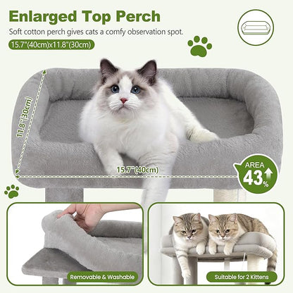 Small Cat Tree Tower for Indoor Cats, 40 In Medium Multi-Level Compact Cat House Bed with 2 Condo, Large Platform Perch, Sisal Scratching Post, Hammock, Cat Climbing Stand for Kitty kitten(Light Grey)