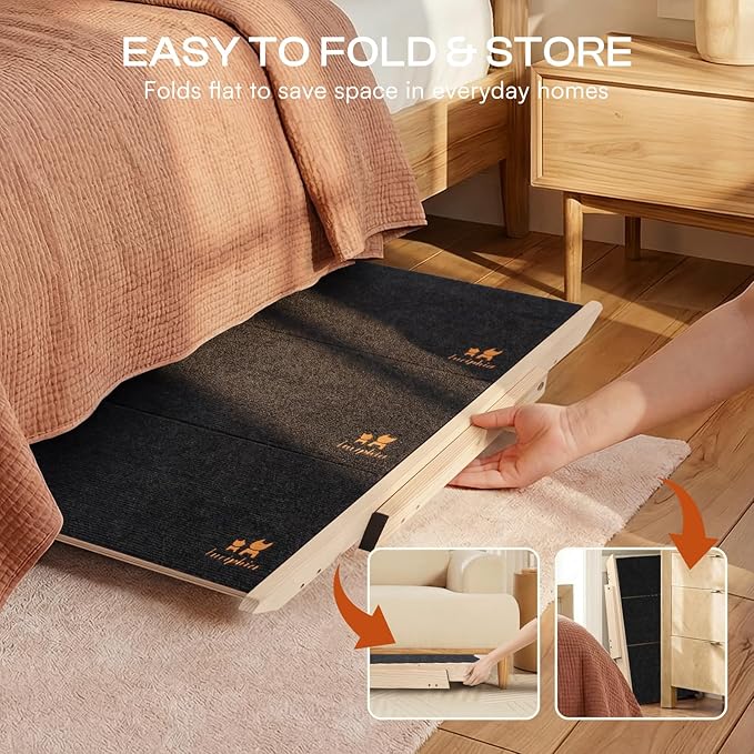 Luciphia Wooden Dog Stairs for Small Dogs 2-in-1 Foldable Dog Steps for Beds Cars Couch Anti-Slip Pet Ramp with 4 Steps Indoor Pet Stairs for Medium Large Older Pets Cats up to 220lbs