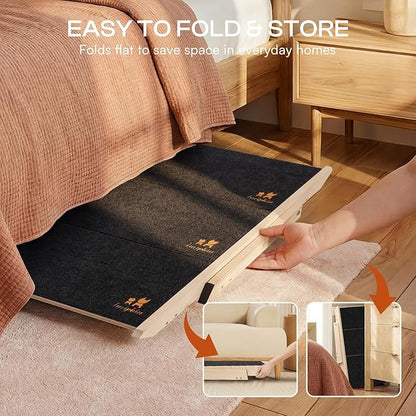 Luciphia Wooden Dog Stairs for Small Dogs 2-in-1 Foldable Dog Steps for Beds Cars Couch Anti-Slip Pet Ramp with 4 Steps Indoor Pet Stairs for Medium Large Older Pets Cats up to 220lbs