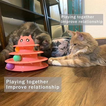 UPSKY Cat Toy Roller 3-Level Turntable Cat Toy Balls with Six Colorful Balls Interactive Kitten Fun Mental Physical Exercise Puzzle Toys