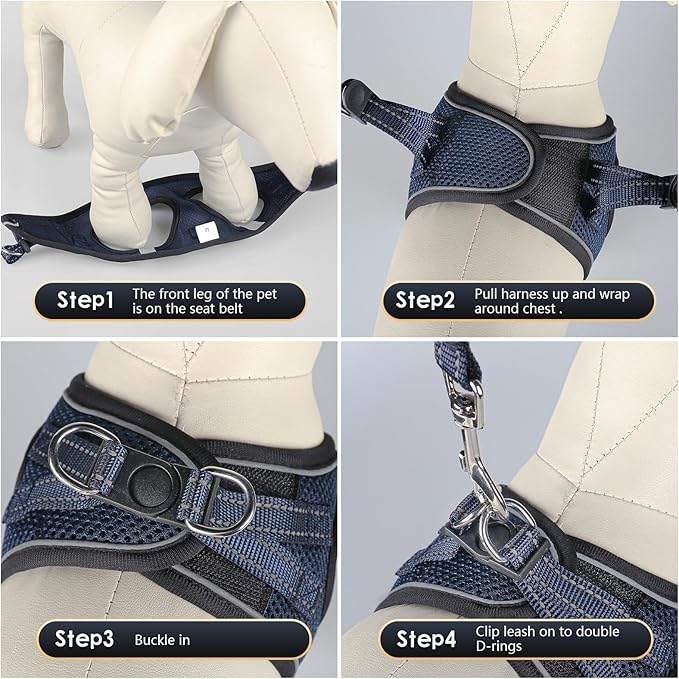 YIMEIS Dog Harness and Leash Set, No Pull Soft Mesh Pet Harness, Reflective Adjustable Puppy Vest for Small Medium Large Dogs, Cats (Navy & Black, Small (Pack of 1)