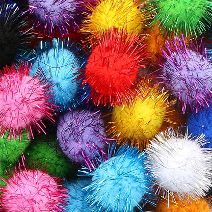 CABAX 1.8'' Assorted Color Sparkle Balls, Tinsel Pom Poms Puff Balls Glitter for Cat Kittens Toys DIY Christmas, 20 Pcs
