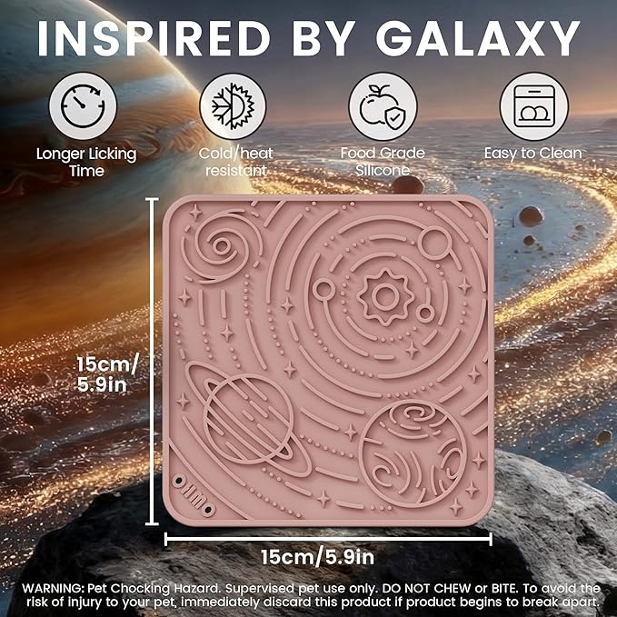 OHMO Lick Mat for Dogs and Cats(Small, Mars&Coral, 2pcs) Enrichment Accessories Toy Space Star Easy Clean Pet Slow Feeder/Suction Cups, Licking Pad for Anxiety Relief and Boredom Reduction