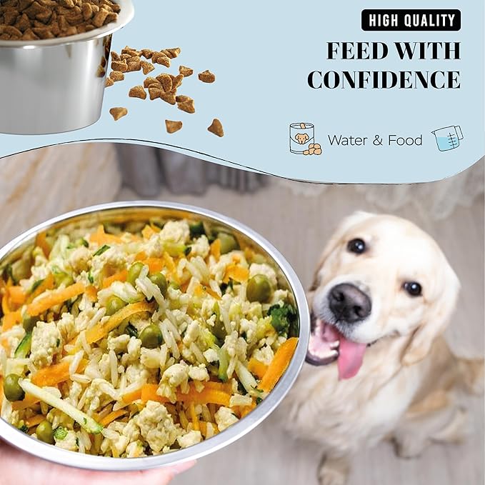 AVERYDAY 24oz Stainless Steel Dog Bowls Set, 2 Pack for Replacement Dogs Bowl Stand, 3 Cups Metal Dog Bowls, 6 Inch Small Medium Dogs Water Bowl for Raised Feeder with Opening 6.38-6.57''