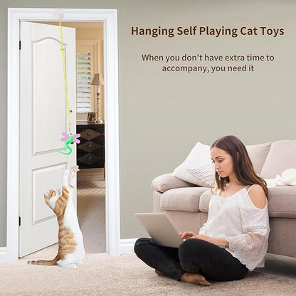 Interactive Cat Toys, 8 Assorted Teaser Refills, 3 Indoor Cat Hanging Toy and 1 Interactive Wand Suitable for Indoor Cats