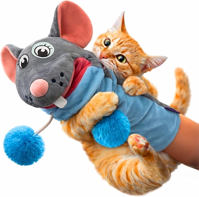 Pounce & Purr® Meow Mitt Wearable Cat Toy – Cat Wrestling Glove, “Pip S. Queek” Plush Mitten with Catnip & Silvervine, Crinkle Sounds & Dangling Arms for Bonding Play with Cats & Kittens (Mouse)
