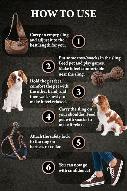 Noah & Paw Dog Sling Carrier for Small Dogs 3-10lb, Dog Sling for Small Dogs and Cats, Dog Carrier with Adjustable Padded Strap, Vegan Leather Lined with Fur, 3X Safety Features, Machine Washable